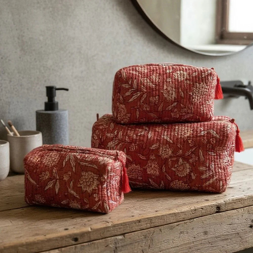 Set of 3 Toilet Bags - Coral