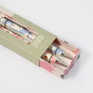 Pink Flower/Blue Hearts - Set of 2 Boxed Pens