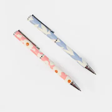 Pink Flower/Blue Hearts - Set of 2 Boxed Pens